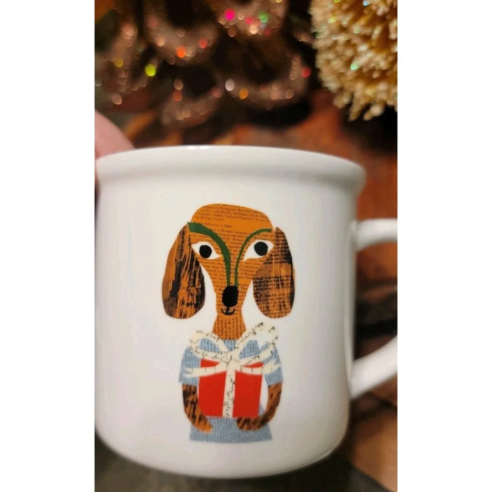 (4) Pottery Barn Denise Fiedler Whimsical Christmas Mugs Cat Fox Owl Dog 16 Oz